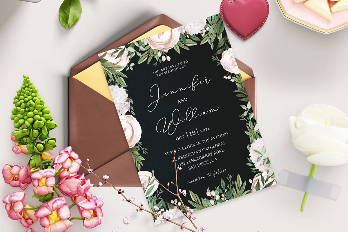 Elegant Floral Wedding Invitation Template Preview 1