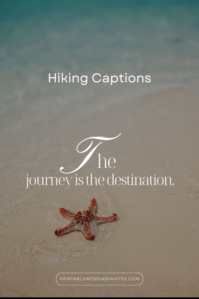 a quote written on a Hiking Captions photo : The journey is the destination from the article 150 Best Summer Instagram Captions