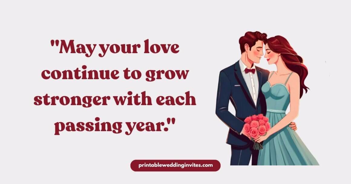 Romantic illustration of a couple embracing, the man in a suit holding roses, woman in a teal dress, next to a loving quote about enduring love.
