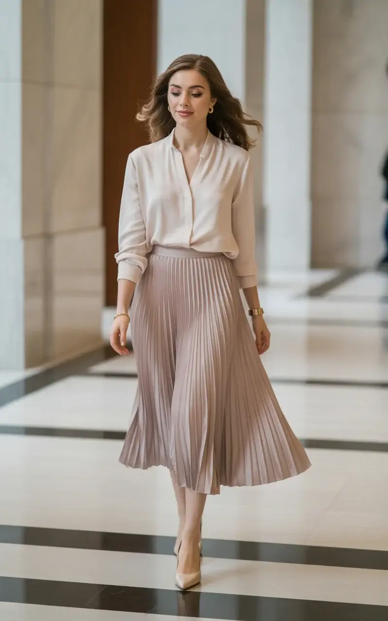Blouse Pleated Midi Skirt