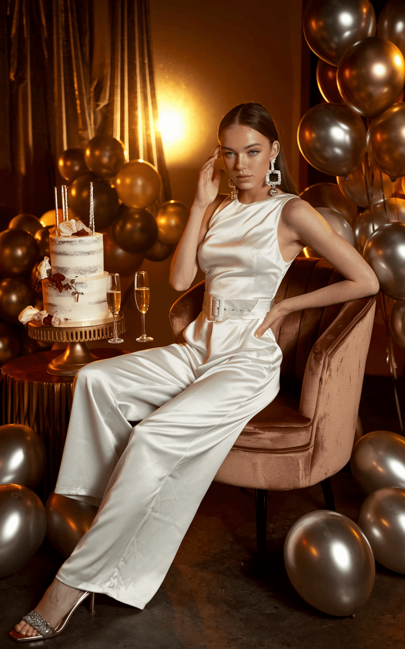 Chic White Satin Jumpsuit