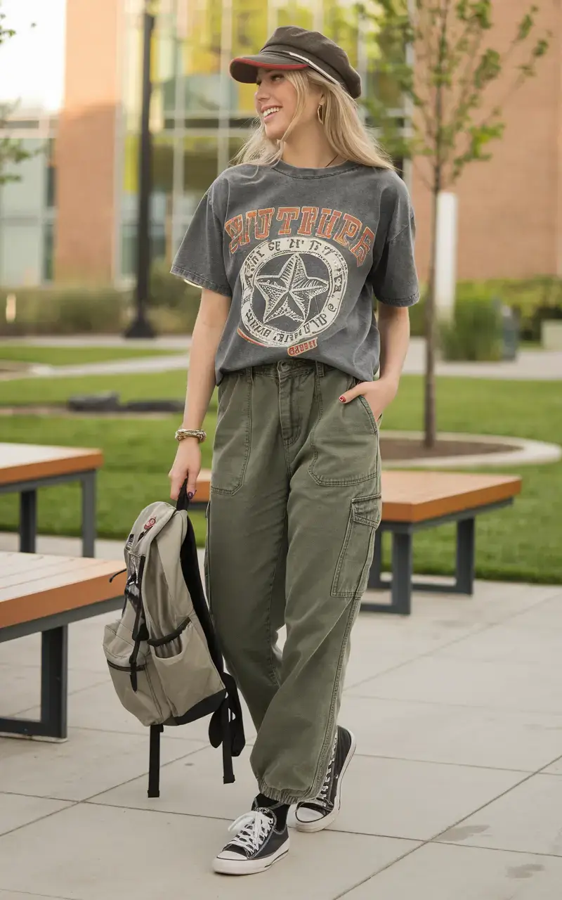 Graphic Tee with Cargo Pants