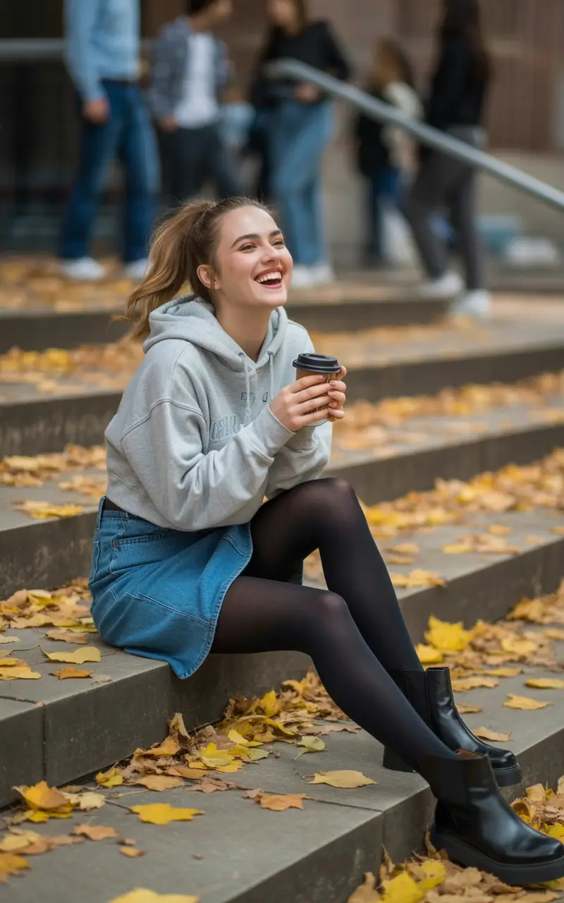 Hoodie with Denim Skirt
