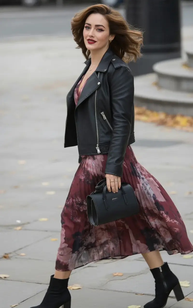 Leather Jacket Midi Dress