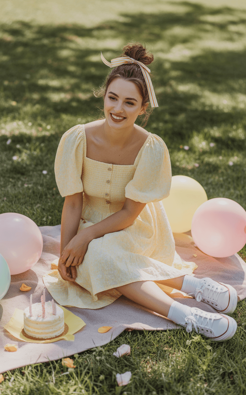 Yellow Puff Sleeve Picnic Dress